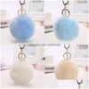 Keychains Lanyards Fluffy Keychain Soft Faux Rabbit Fur Ball Car Keyring Pompom Key Chains Holder Women Bag Pendant Jewelry Gifts Dhvlg