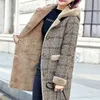 Women's Wool Blends Plaid Coat Thic Velvet Thickened Warm Mid-Length Jackets Hooded en coat Ladies Winter Jacket Faux Fur 221117