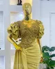 Aso Ebi 2022 Arabic Mermaid Gold Prom Dresses Crystals Beaded Lace Evening Formal Party Second Reception Birthday Engagement Gowns Dress SH03