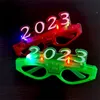 Keepsakes LED Toys LED verlichte 2023 glazen gloeiende flitsende bril Rave Glow Shutter Shades briefjes voor nieuwjaar Kinderen Volwassenen Maten 2603 E3