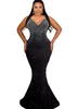 Aso Ebi 2022 Arabo Black Mermaid Prom Dresses Cristalli Perle Sera Festa formale Secondo ricevimento Compleanno Abiti di fidanzamento Abito SH012