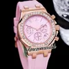 Novo 37mm 26231 Miyota Quartz Cronógrafo feminino Assista a textura rosa Dial Stopwatch Aço moldura de diamante rosa strap moda lady lady