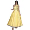 Robes de bal jaunes élégantes à une épaule avec jupe en tulle blanc A-ligne simple satin formelle occasion robes de soirée longueur cheville robe de réception de mariée de fiançailles