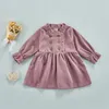 Mädchenkleider Baby Mädchen Herbstkleid Cord Einfarbig Rüschenhals Langarm Lässig Für Kleinkinder 0-24 Monate Beige/Lila