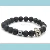 Charm Bracelets New Fashion Natural Black Lava Stone Beads With Spartan Helmet Bracelet For Women And Men Bracelets Drop Delivery Jew Dhkre