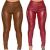 Kobiety Leggingi Kobiety seksowne sztuczne skórzane rozciąganie chude spodnie w połowie risu lite kolory legginsy fałszywe detale zamek błyskawiczne ciasne spodnie z kieszenią T221020