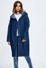 Damen Trenchcoats Mit Kapuze Lange Strickjacke Jeansjacke Herbst Winter Frauen Street Style Ärmelmantel Mode Hellblau Lose Windjacke