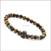 Charmarmband grossist 10 st/parti 6mm A betyg Tiger Eye Stone Pärlor med Micro Pave Spartan CZ Hjälmarmband Party Gift Drop de DHCE9