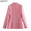 Damskie garnitury Blazers Zevity Women Vintage Zielony różowy Pinkstooth Print Blazer Blazer Coat Office Dame Dwuresteed Expear Chic Slim Tops CT726 221117