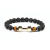 Beaded New Fashion Jewelry Wholesale Mens Gift Arrival Alloy Metal Lava Rock Stone Beads Fitness Dumbbell Bracelets With Words Drop D Dhzbf
