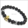 Charm Bracelets New Fashion Natural Black Lava Stone Beads With Spartan Helmet Bracelet For Women And Men Bracelets Drop Delivery Jew Dhkre