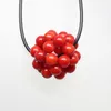 Choker Beauty Red Coral Beads Handmade Ball Shape Pendant 20mm Black Rope Necklace 17.5inches