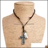 Pendant Necklaces Letter Id Enamel Jesus Cross Necklace Adjustable Leather Chain Pendant Necklaces For Women Men Punk Fashion Jewelr Dhs8O