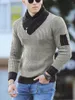 Men's Sweaters Men Sweater Casual Slim Knitted Pullover Long Sleeve Scarf Collar Men's