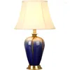 Lampes de table Bleu Céramique Led Lampe Lit Chambre Foyer Moderne Pays Haut De Gamme Bureau Liseuse D12