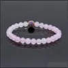 Charm Bracelets Girls Jewelry 6Mm A Grade Pink Agate Stone Beads With 9Mm Micro Paved Blue Cz Ball Beaded Bracelet Party Gift Drop D Dhvcp