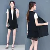 Women's Blouses TingYiLi Women Summer Sleeveless Chiffon Cardigan Irregular-Hem Open Front Vest Coat Korean Style Elegant Thin Black