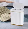 Waste Bins White Bathroom Garbage Trash Bin Bedroom Kitchen Storage Smart Can Automatic Bucket Bag Poubelle Home Decor BI50WB