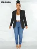 Женские костюмы Blazers cm.yaya Женщины шикарные офисные леди открытый стежок Blazer Vintage Pave Fashion Notch Corklar Puff