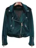 Femmes cuir Aoottii printemps automne femmes Faux daim veste courte avec ceinture Moto motard fermeture éclair lac bleu manteau dames vêtements d'extérieur