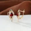 Hoop Earrings Water Drop White Zircon Flower Charm Rose Gold Color Wedding Red Crystal Stone For Women Jewelry