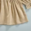 فتاة الفتيات الفتيات الفتيات الخريف فستان corduroy ألوان صلبة متشفقة على الأكمام الطويلة الطويلة للأطفال الصغار 0-24 أشهر البيج/الأرجواني