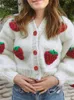 Maglieria da donna Tees Cute Strawberry Kintted Manica lunga Sciolto Cappotto monopetto Donna Autunno Moda Addensare Caldo Cardigan Maglione Streetwear 221117
