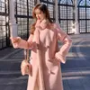 Women's Wool Blends Women Winter Plush Lining Thick Warm Elegant Pink Faux Fur Coat Female Lapel Fairy Woolen Coats Lady Pearl Button Outerwear 221117