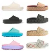 Embossed Rubber Platform Slides Womens Slippers fashion designer 55mm Canvas Covered Rubber sandals