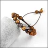 Bracelets de charme Design Bijoux de fête en gros 10pcs / lot 8mm perles de pierre brune naturelle avec des bracelets de croix cz noir réglable brac dhf2c