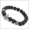 Charm Bracelets New Fashion Natural Black Lava Stone Beads With Spartan Helmet Bracelet For Women And Men Bracelets Drop Delivery Jew Dhkre