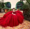 パフレッドビーズのアップリケQuinceanera Off The Shourdeld the Shoulder Plusサイズのボールガウンコルセットスイート16ドレスVestidos de 15