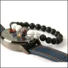 Joyería para hombre con cuentas Venta al por mayor 8 mm Natural Negro Mate Ágata Cuentas de piedra con Clear Cz Red Eye Skl Pulsera con cuentas para regalo Drop Deli DHFVT