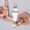 Torneiras de cozinha Antigo Red Copper Copper Brass Moldura de parede Mãe banheiro Basinl pia da pia do misturador frio torneira bico torneira msf876