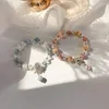 Bracelets de charme Fantasia U-mágica Multicolor Pink Blue Glass Crystal Crystal Badyed For Women Flower Rhinestone Pearl Jóias