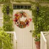 Decorative Flowers Festival Door Hanger Wreath Straw Flower Bow Round Decor Hanging Wall Garland Ornament