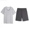 Men's Sleepwear Summer Men Casual Pajama Sets Soft Modal Cotton Suit Men's V-neck Collar T Shirt & Half Pants Plus Size Home Clothes