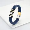 Braccialetti con ciondoli 5 anelli Gioielli semplici in acciaio inossidabile multicolore Bracciale classico per coppie unisex Cordoncino largo in pelle blu