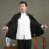 Ethnic Clothing Traditional Chinese For Men Hanfu Tang Suit Solid Color Plus Size Cotton Linen Tai Chi Uniform Long Sleeve Set