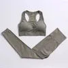 2PCS YOGA Outfits Woman Yoga مجموعة عالية الخصر سلس مجموعات اللياقة البدنية الجري الجري الجوارب الجوارب الرياضية حمالة الصدرية طويلة الأكمام قمم تجريب الملابس ملابس الرياضة الرياضة