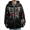 Men's Jackets Rhinestone Butterfly Sketon Hoodie Y2k Full Zip Up Hoodies Over Face Graphic Skull Aesthetic Goth Hooded Sweatshirt Jacket 1117H22