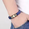 Braccialetti con ciondoli 5 anelli Gioielli semplici in acciaio inossidabile multicolore Bracciale classico per coppie unisex Cordoncino largo in pelle blu