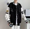 Vestes pour hommes Pu American School Veste en cuir cousue Tweed Costume de baseball High Street Oversize Loose Varsity Men