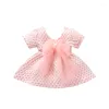 Abiti da ragazza Infantile Dolce Abito da principessa Estate Bowknot Decor Manica corta Scollo a V Maglia Plaid Superficie A-Line Born Baby Grils