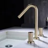 Bathroom Sink Faucets Luxury Brass 3 Holes 2 Handles Faucet Brushed Gold Copper Basin Mixer Tap Cold Water Design