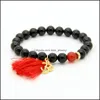 Charm Bracelets Design Wholesale 8Mm Black Onyx Stone White Matte Beads Red Tassel Stretch Yoga Om Couple Valentine Bracelet Drop De Dhdec