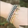 Charm Bracelets Wholesale 10Pcs/Lot 6Mm 18Kt Real Gold Plated Round Bronze Beads With Micro Inlay Zircon Snake Bracelets Drop Delive Dh8Dp