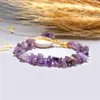 Strand Natural Amethysts Chip Stone Beads Bracelets For Women Men Lobster Clasp Shell Charm Bracelet Adjustable Summer Beach Jewelry