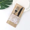 Partihandel 4 x 8 tums naturliga säckvävsredskapshållare Knifes Forks Bag Cutlery Pouch Party Brud Shower Wedding Table Bells Påsar Favor