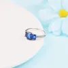 925 Sterling Silver Silver Blue retangular Três Pedras Sparkling Fit Fit Pandora Jóias Engajamento Casamento Amantes de moda Anel para mulheres